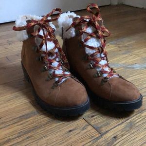 Faux Shearling Hiker Boots with hook eye lace up